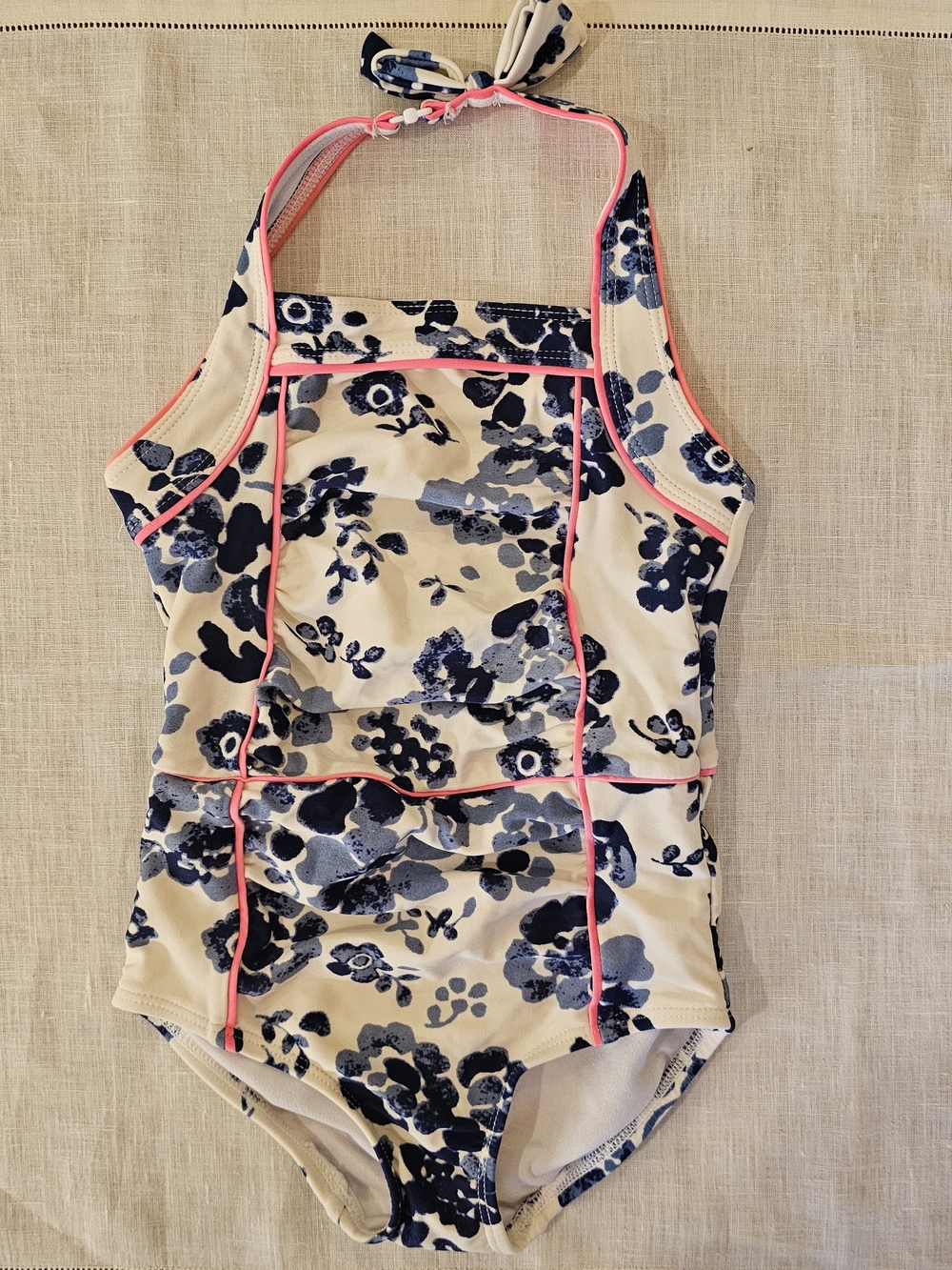 Janie and Jack Girls Navy, Pink & Cream Floral Halter One-Piece Sz 3T